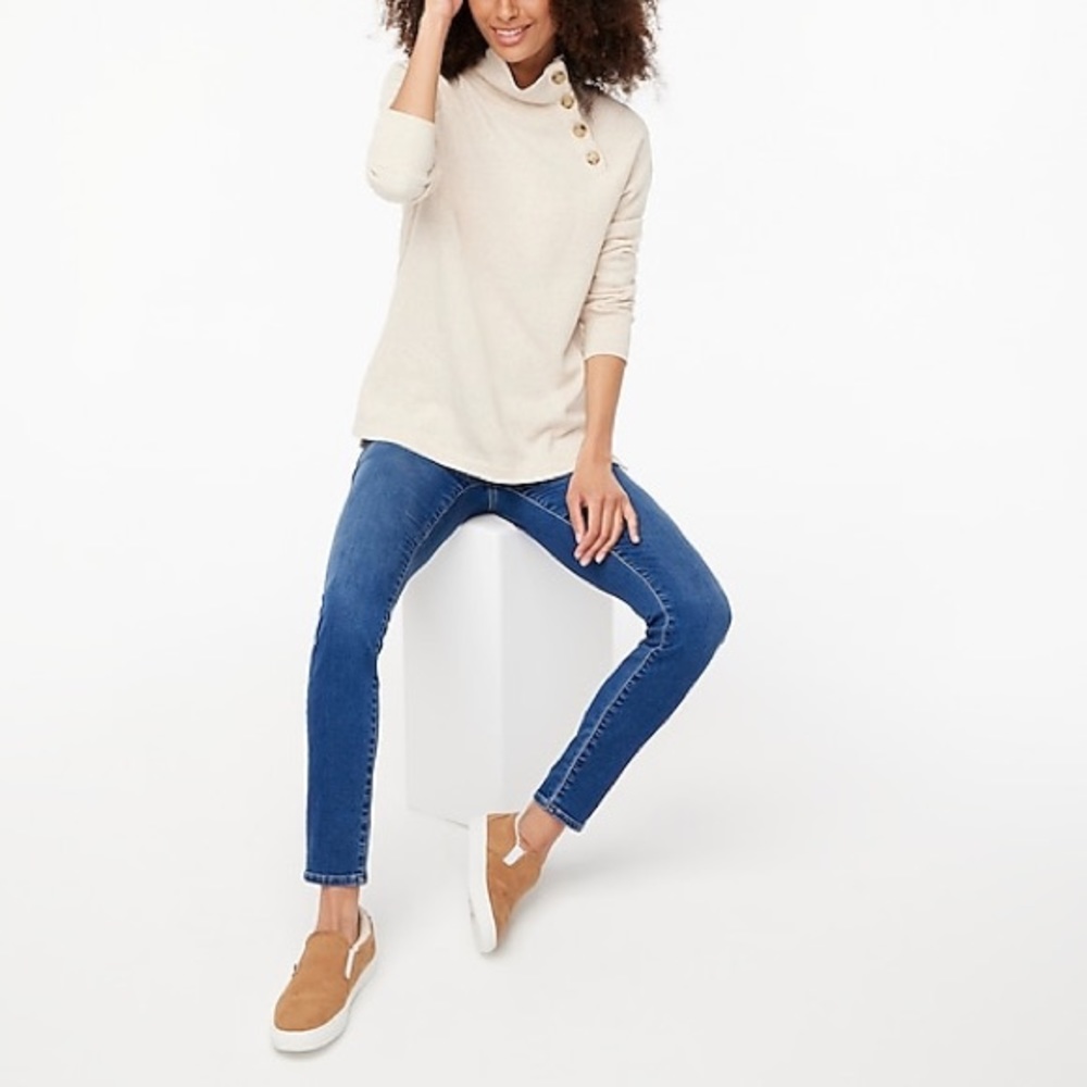 J Crew wide button-collar tunic sweatshirt in cloudspun fleece, NWT, Small